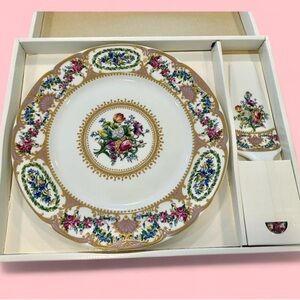 Vtg Floral Cake Plate With Server Set